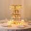 27" Crystal Pendant Table Centerpiece in 3-Tier Gold, Round Flower Stand Metal Vase Chandelier with Hanging Crystals