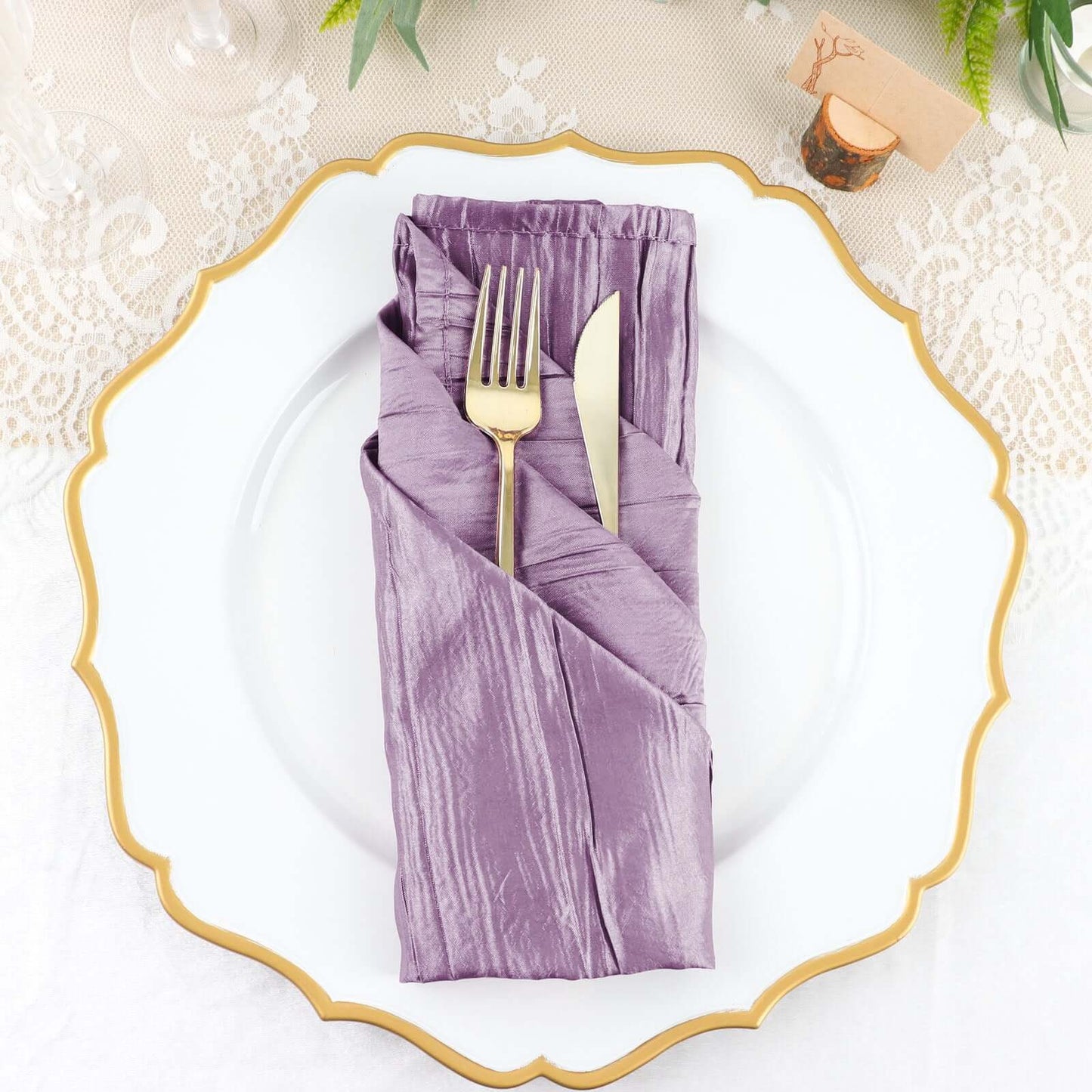 5 Pack Taffeta 20"x20" Napkins Violet Amethyst - Accordion Crinkle Dinner Napkins