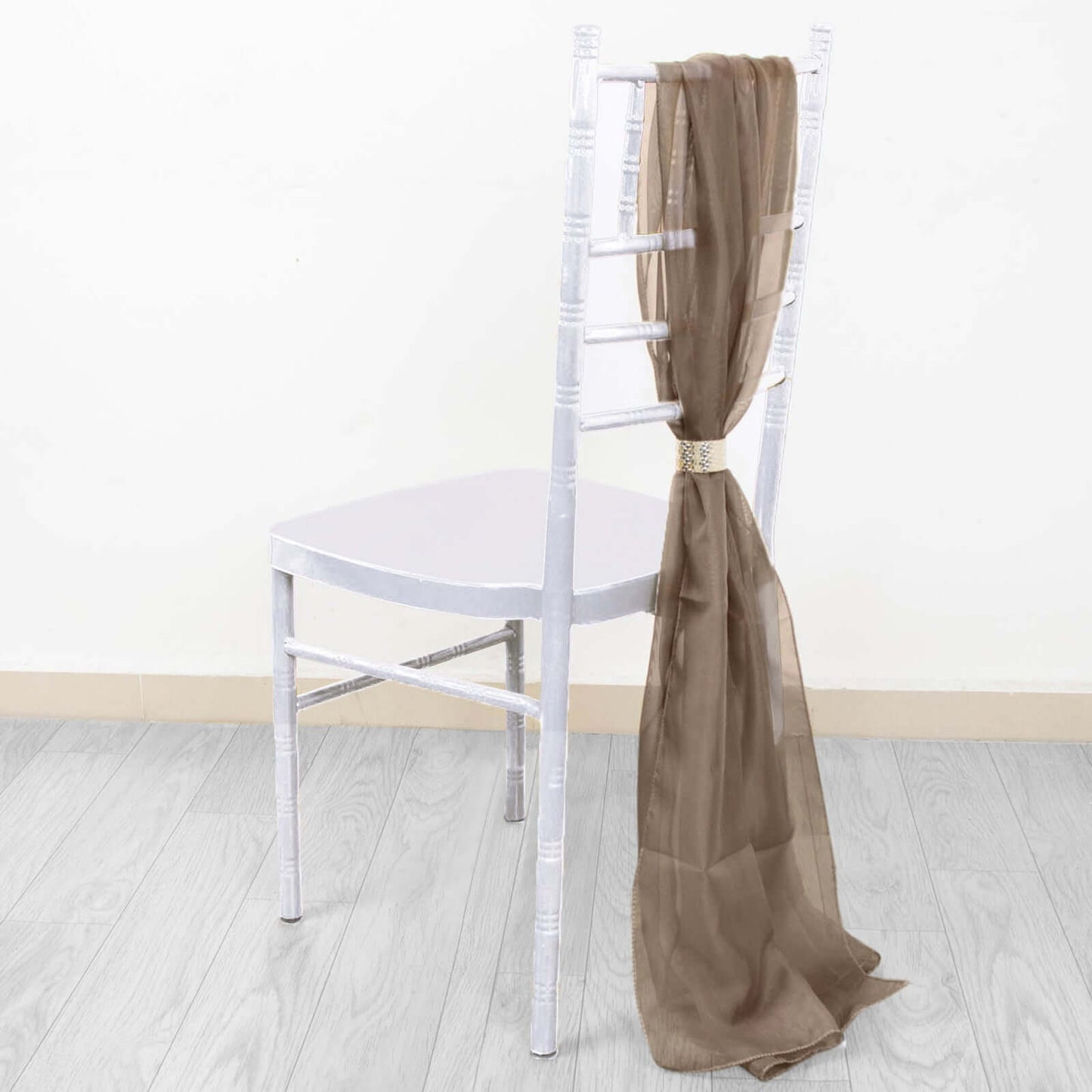 5 Pack Chiffon Chair Sashes Taupe - Soft & Lightweight Designer Chair Bows 22"x78"
