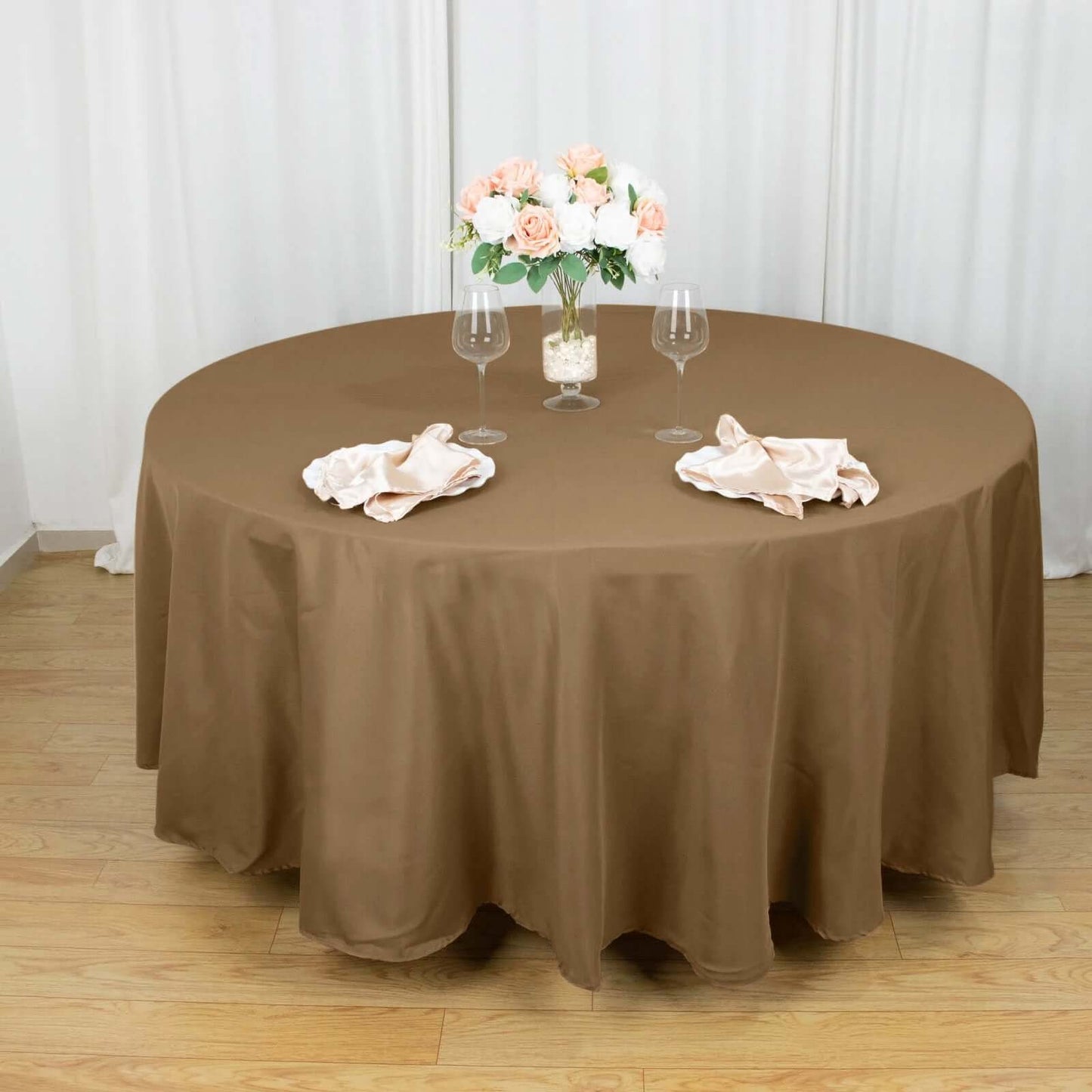 Polyester 108" Round Tablecloth Taupe - Wrinkle-Resistant Table Cover