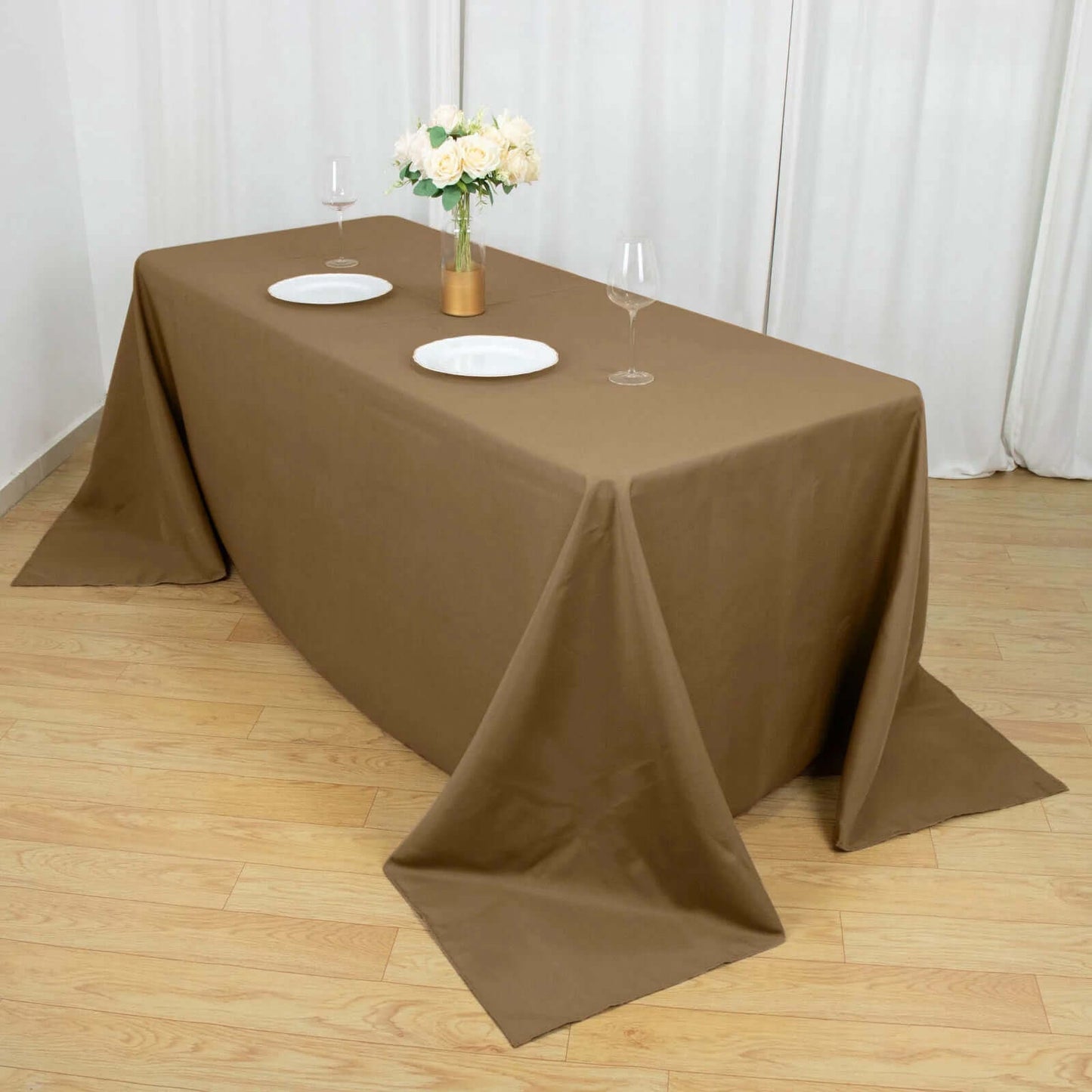 Polyester 90"x132" Rectangle Tablecloth Taupe - Seamless Wrinkle-Resistant Table Cover