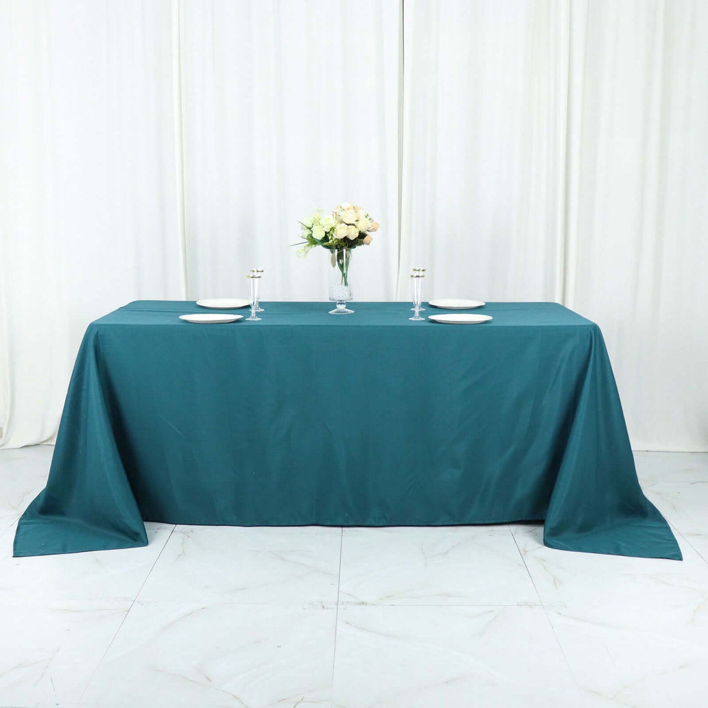 Polyester 90"x132" Rectangle Tablecloth Peacock Teal - Seamless Wrinkle-Resistant Table Cover