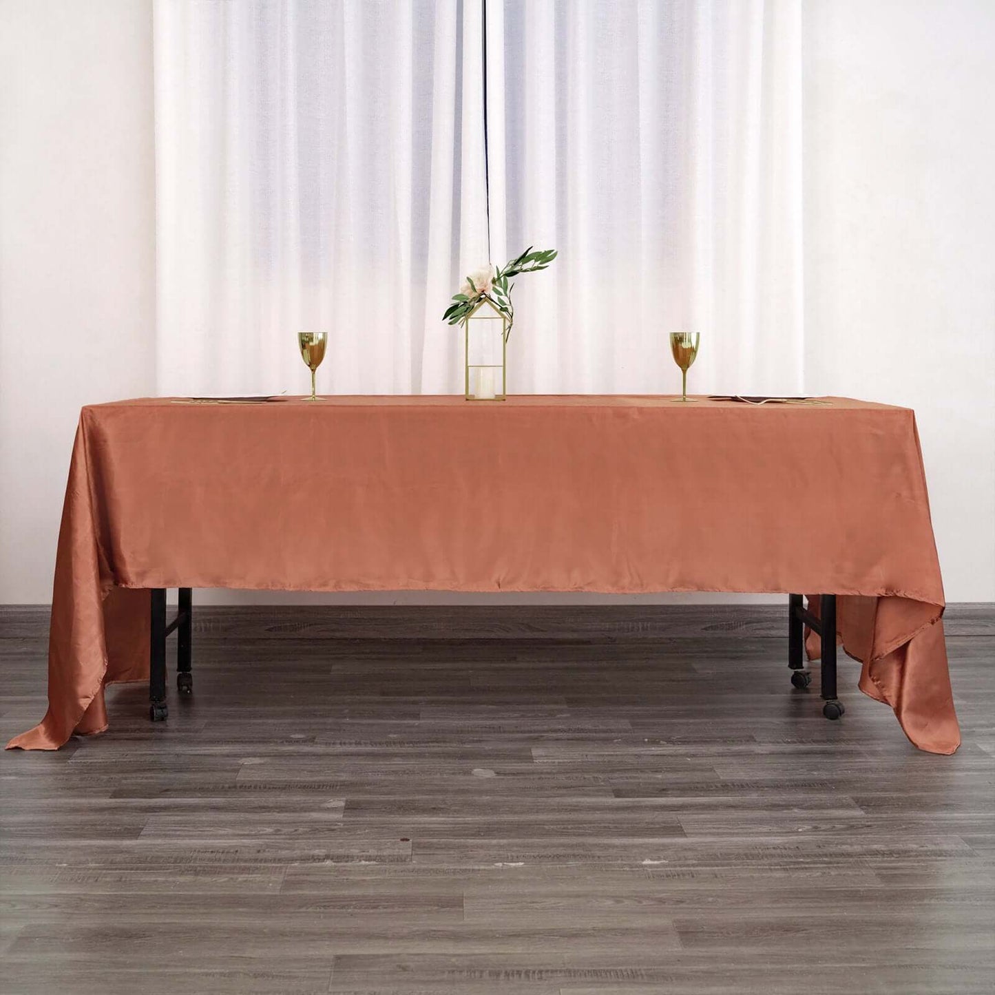 Satin Rectangular 60"x126" Tablecloth Terracotta (Rust) - Smooth and Lustrous Table Cover