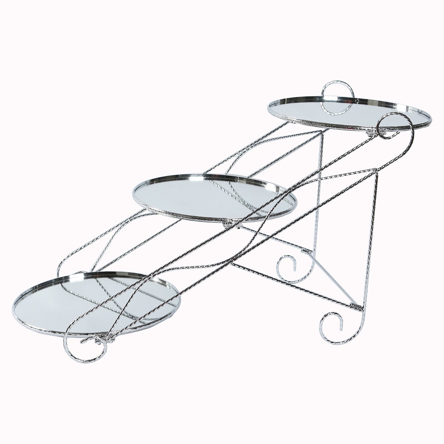 3-Tier Cake Stand Cascading Design with Round Mirror Trays Silver - Dessert Display and Serving Platter Metal 16"x19"