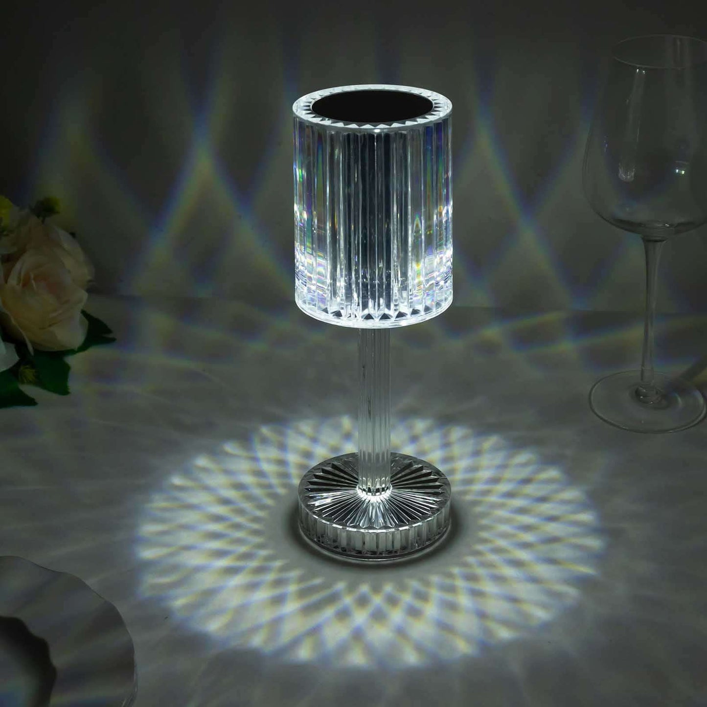 LED Acrylic Table Lamp Cylinder Design Color Changing - Rechargeable Cordless RGB Touch Control Light 10"