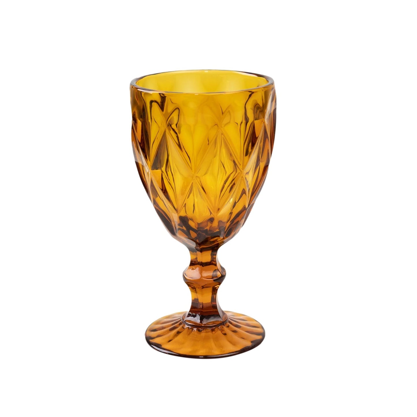 6-Pack Wine Glasses Amber Gold Embossed Crystal Cut Design Stemmed - Transparent Colored Goblets for Parties & Events 12oz 7"