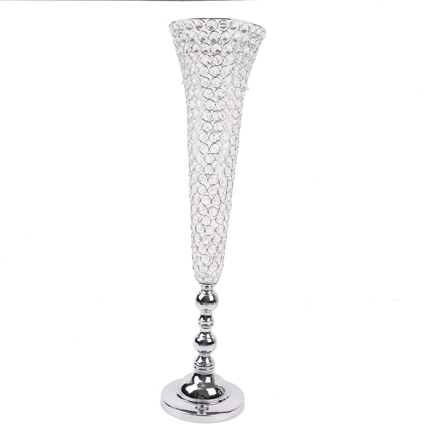 2-Pack Crystal Beaded Trumpet Vase Set Silver - Table Centerpiece for Grand Occasions 40"