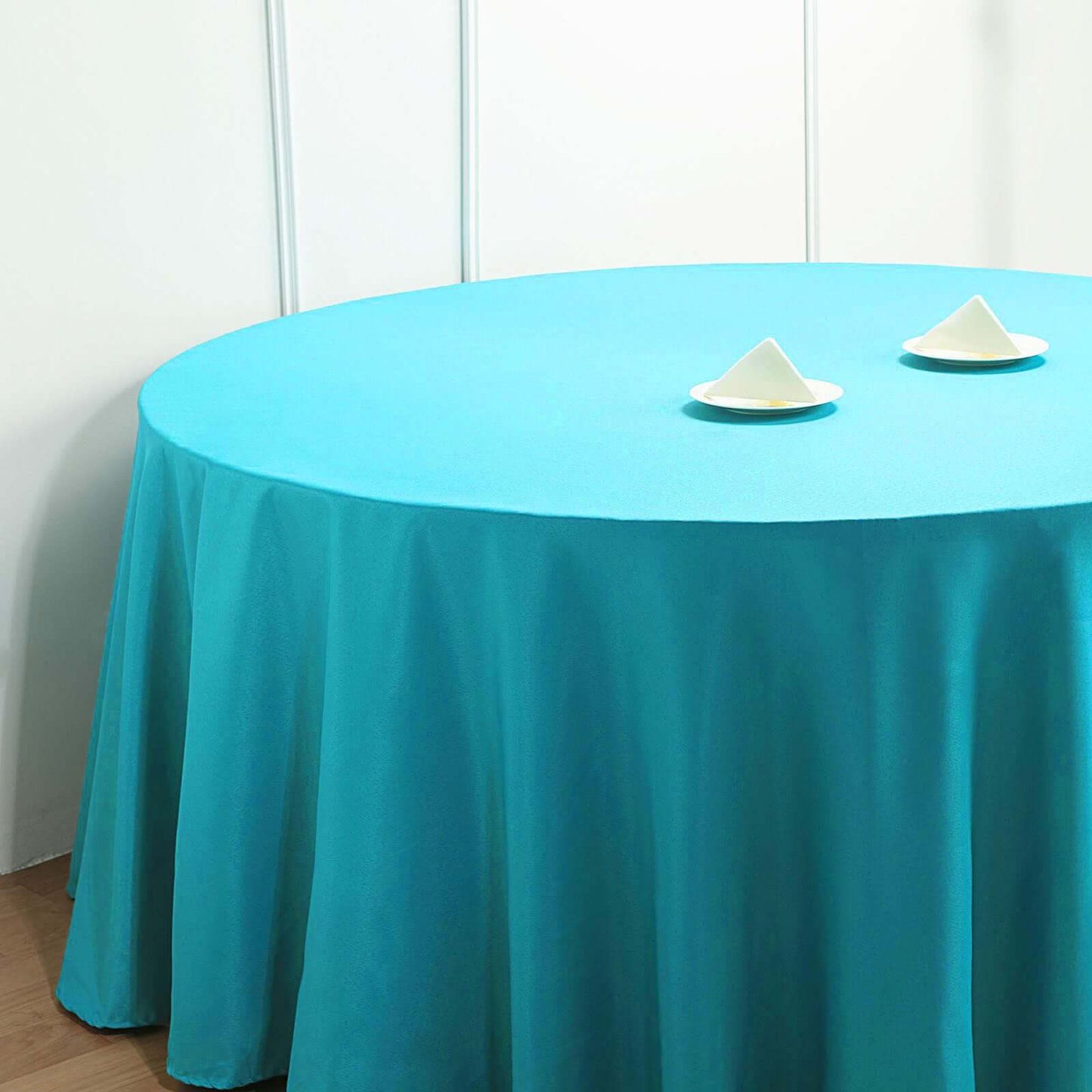 Polyester 132" Round Tablecloth Turquoise - Seamless Chic Table Cover