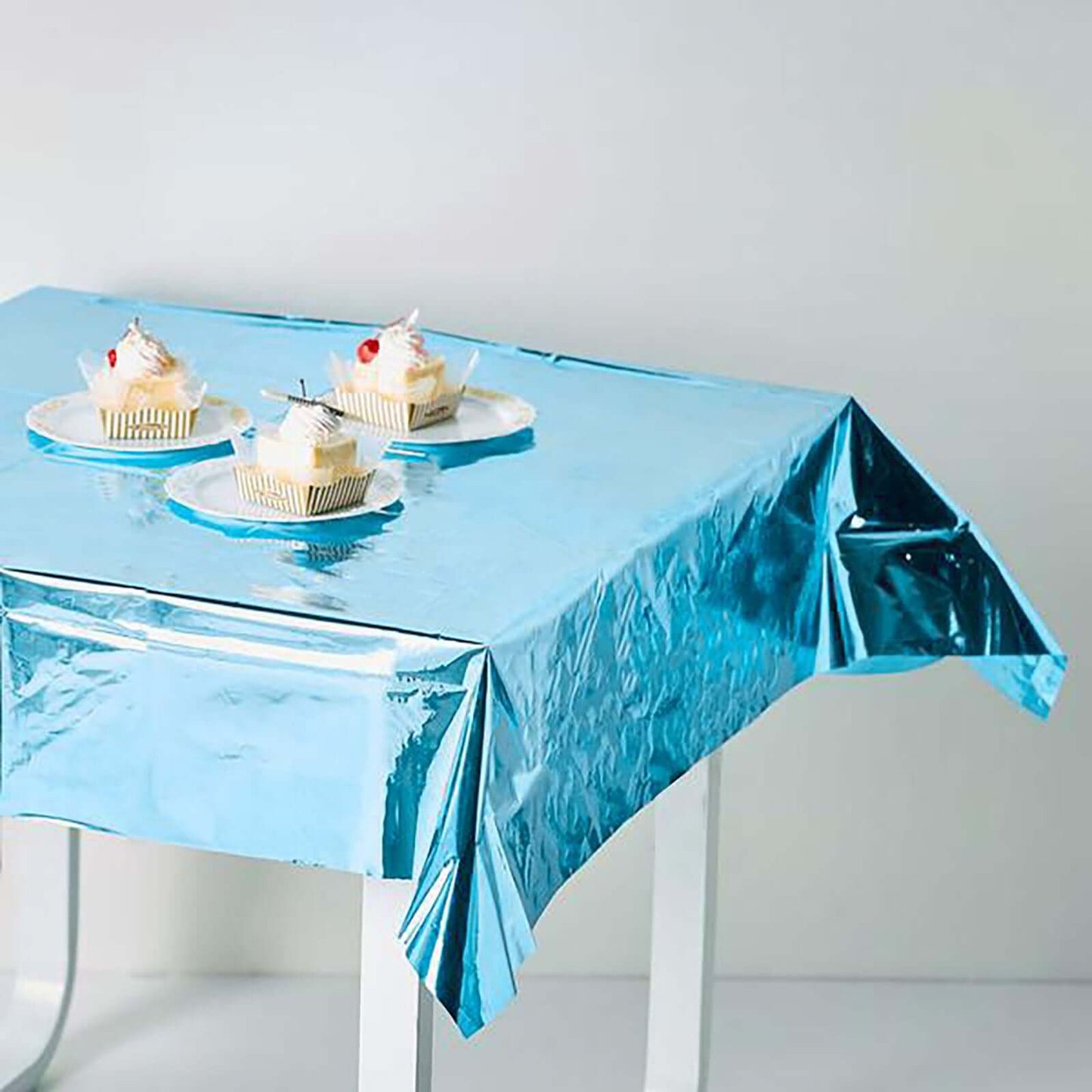 Metallic Foil Tablecloth Square Turquoise - Stylish Disposable Party Cover 50"x50"