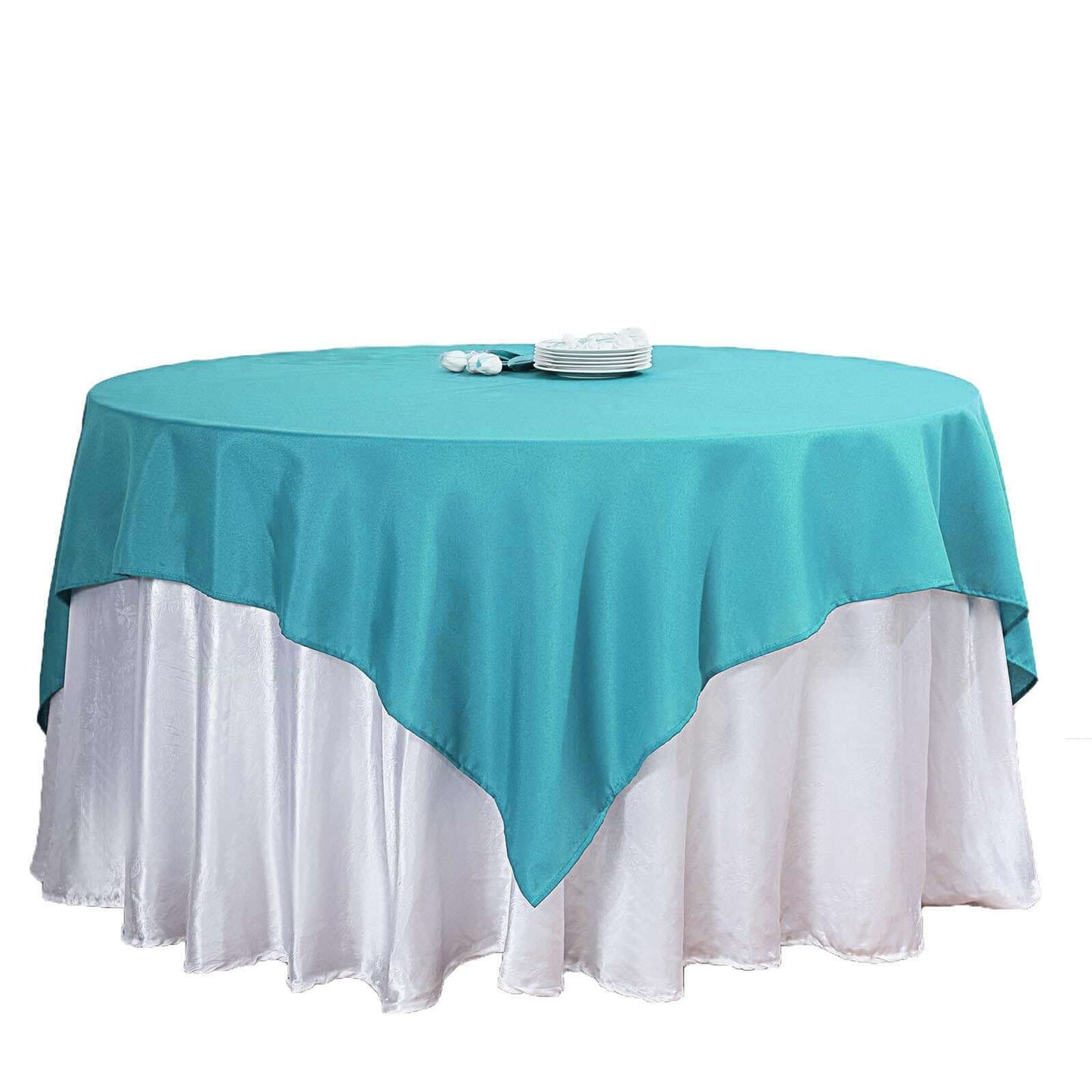 Polyester 70"x70" Table Overlay Square Tablecloth Turquoise - Wrinkle-Resistant & Durable Table Cover