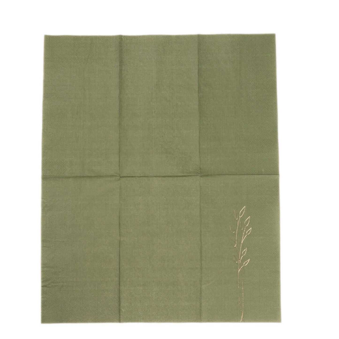 50-Pack Paper Dinner Napkins Dusty Sage Green with Gold Embossed Leaf - Stylish 2-Ply Disposable Napkins for Weddings 18GSM