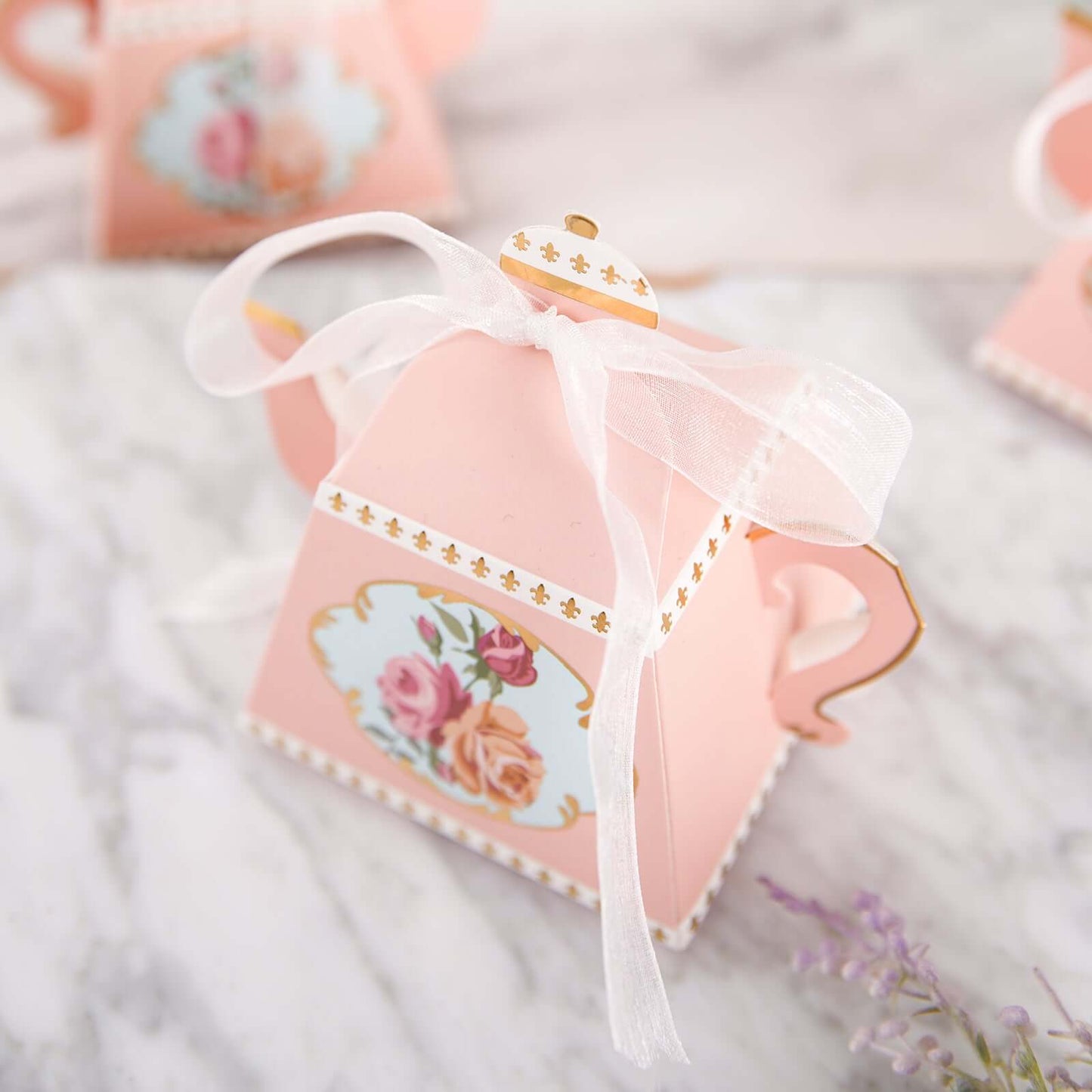 25 Pack 4" Dusty Rose Mini Teapot Favor Boxes, Vintage Rose Gift Boxes with Ribbons