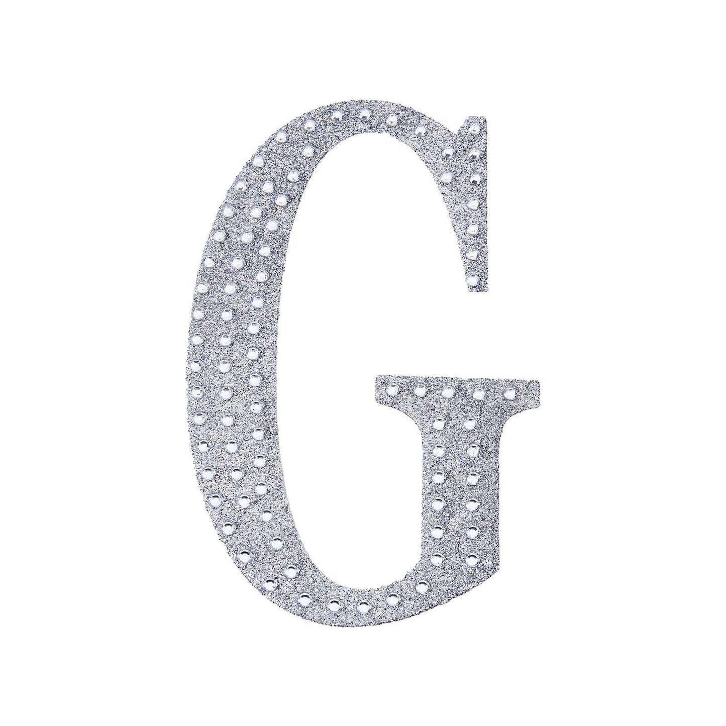 Decorative Rhinestone Alphabet "G" Letter Stickers, Glitter Adhesive Craft Letters Silver DIY Sparkle Embellishments 8"
