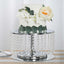 Metal Cake Stand Round Design Metallic Silver with Crystal Chains 14" Dia - Cupcake Dessert Pedestal 8" Tall