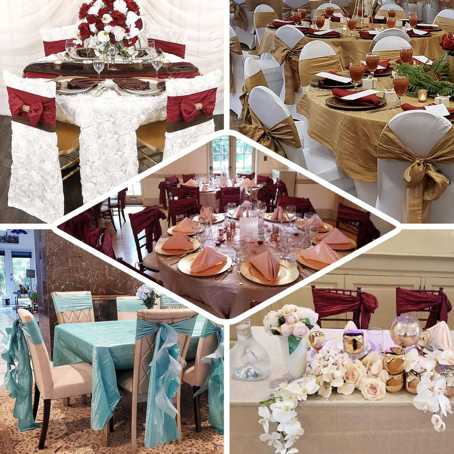 5 Pack Taffeta 6"x106" Chair Sashes Silver Accordion Crinkle Texture - Stylish Decor for Weddings & Gatherings