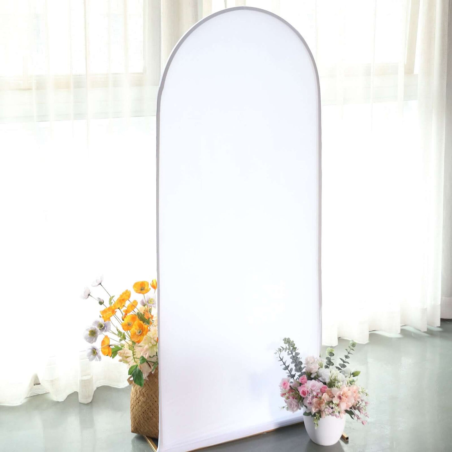 5ft Matte White Spandex Fitted Chiara Backdrop Stand Cover For Round Top Wedding Arch