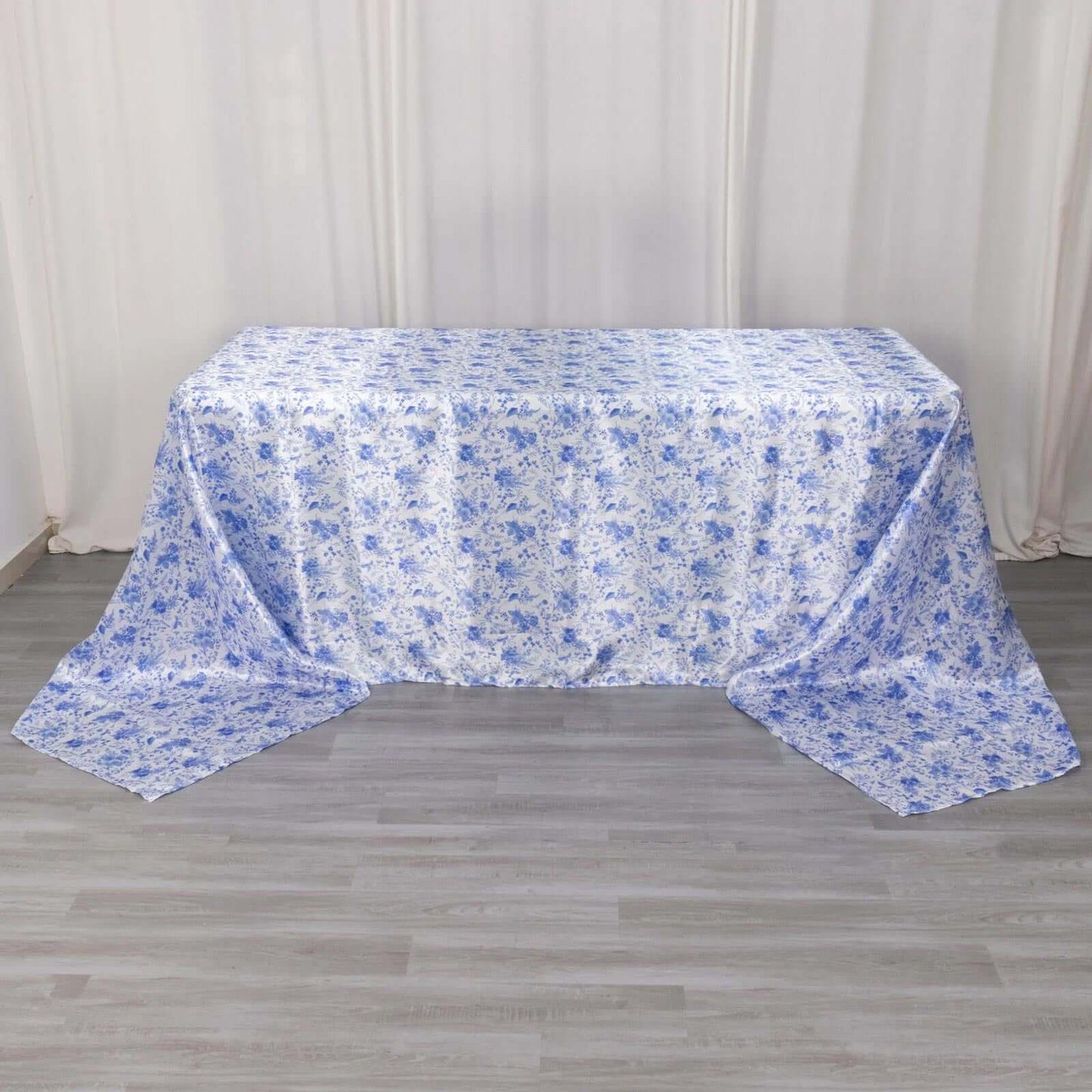 Satin Rectangular 90"x156" Tablecloth White/Blue French Toile Design - Seamless Stylish & Wrinkle-Resistant Table Cover
