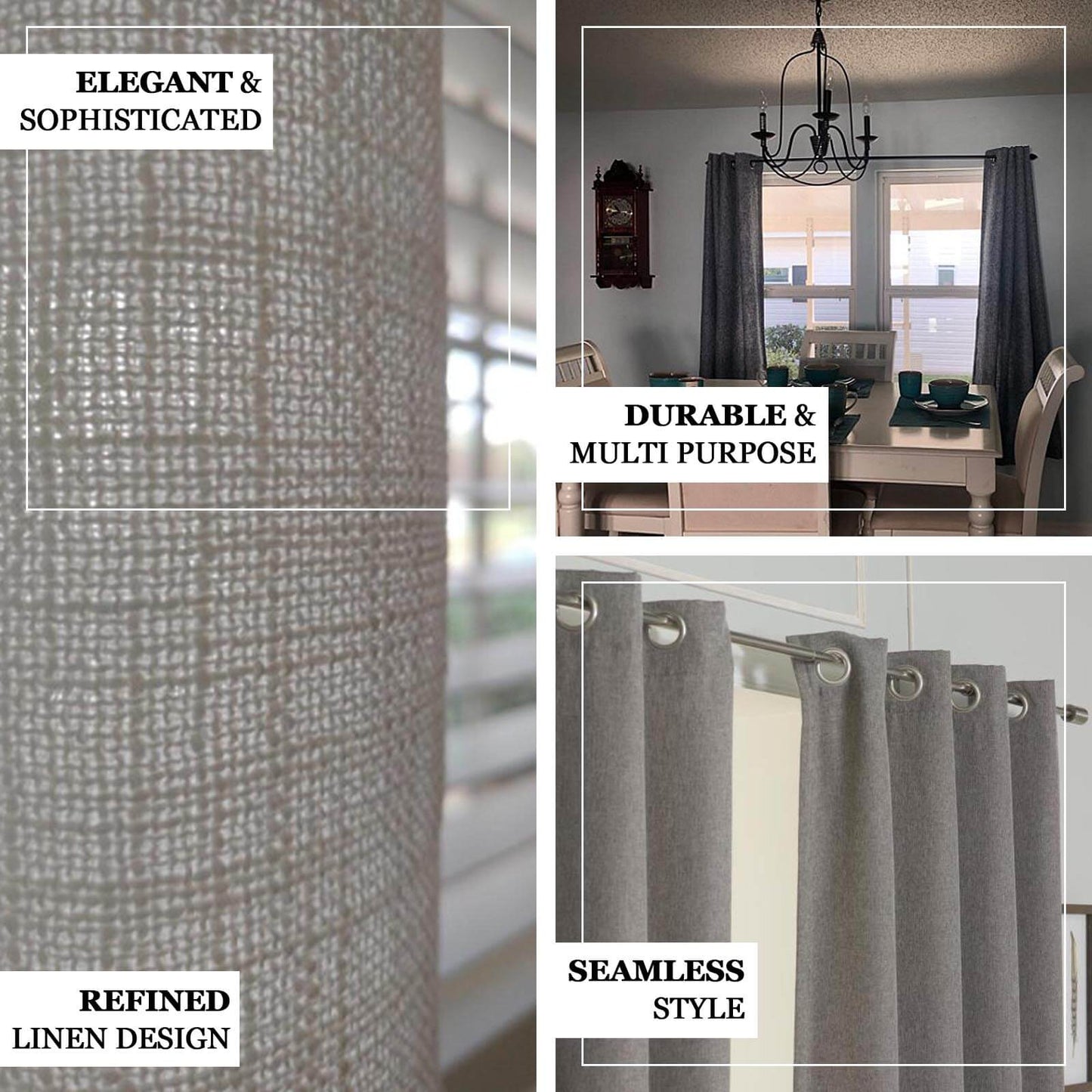 2 Pack Handmade White Faux Linen Curtains 52"x64", Curtain Panels With Chrome Grommets