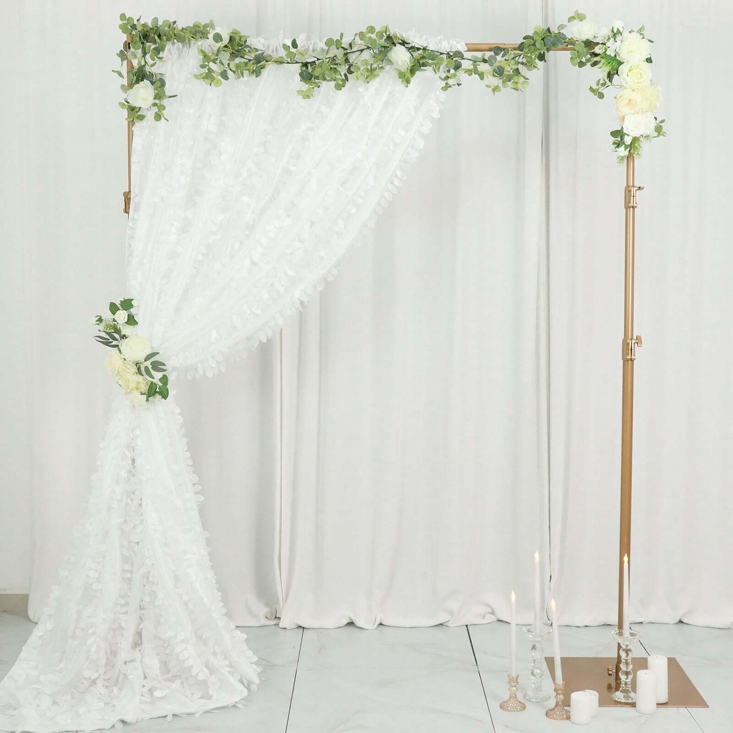 8ftx8ft White 3D Leaf Petal Taffeta Event Curtain Drapes, Backdrop Event Panel With Rod Pocket