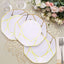 10-Pack Plastic 8" Octagon Dessert Plates in White - Modern Disposable Salad/Appetizer Plates with Gold Geometric Design for Special Occasions & Celebrations