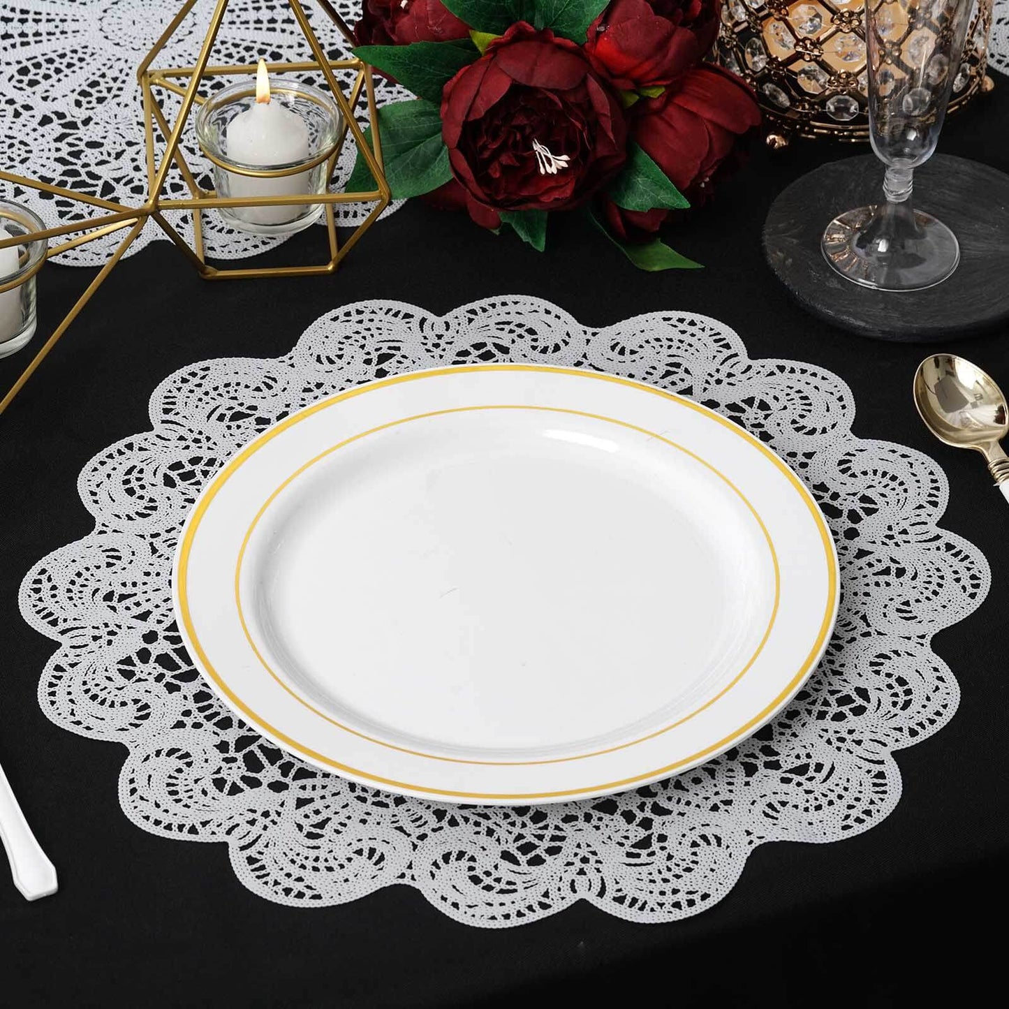 6-Pack Dining Table Mats Floral Lace Design White - Vinyl Non-Slip Surface with Vintage Appeal 15"