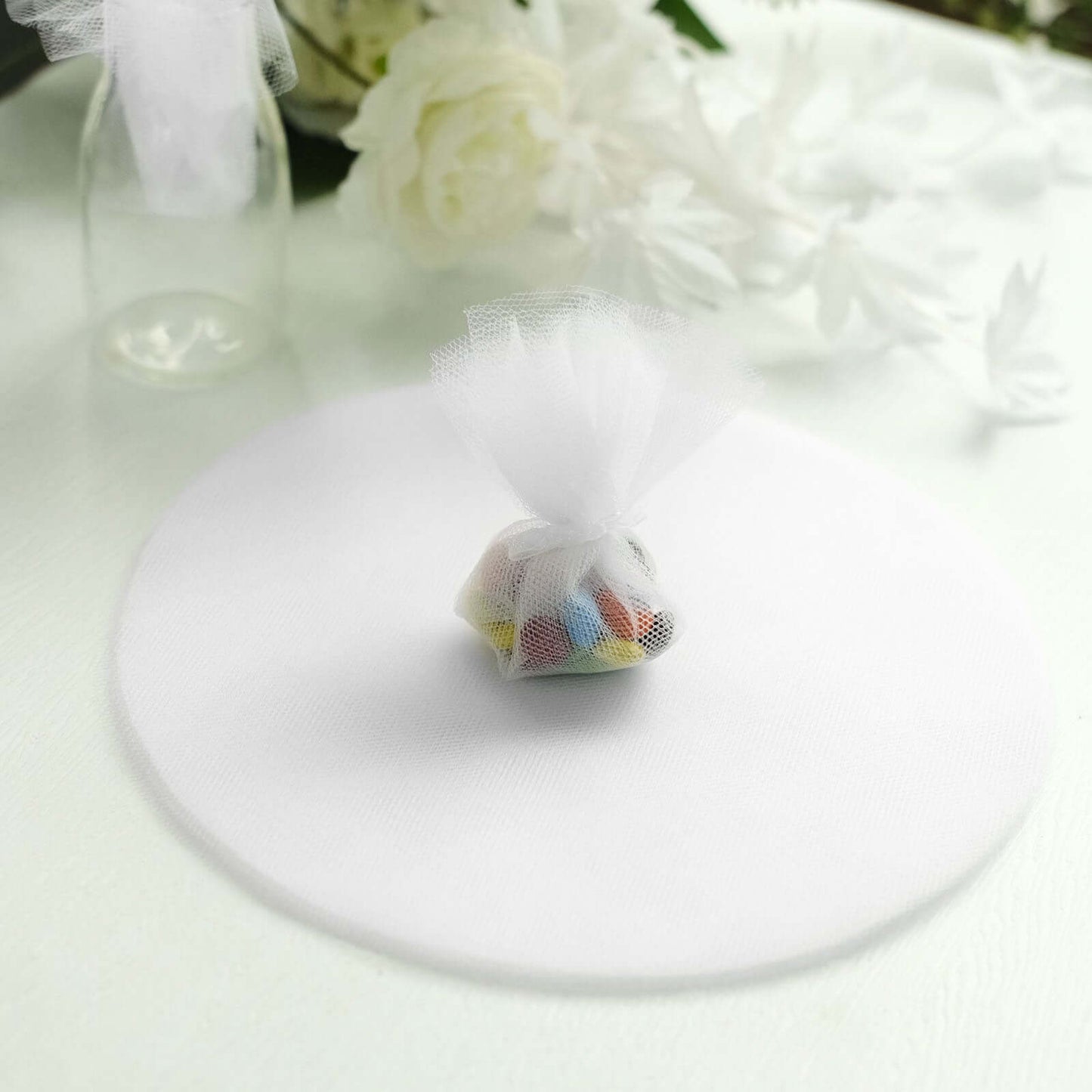 25 Pack 9" White Sheer Nylon Tulle Circles Favor Wrap, DIY Craft Fabric