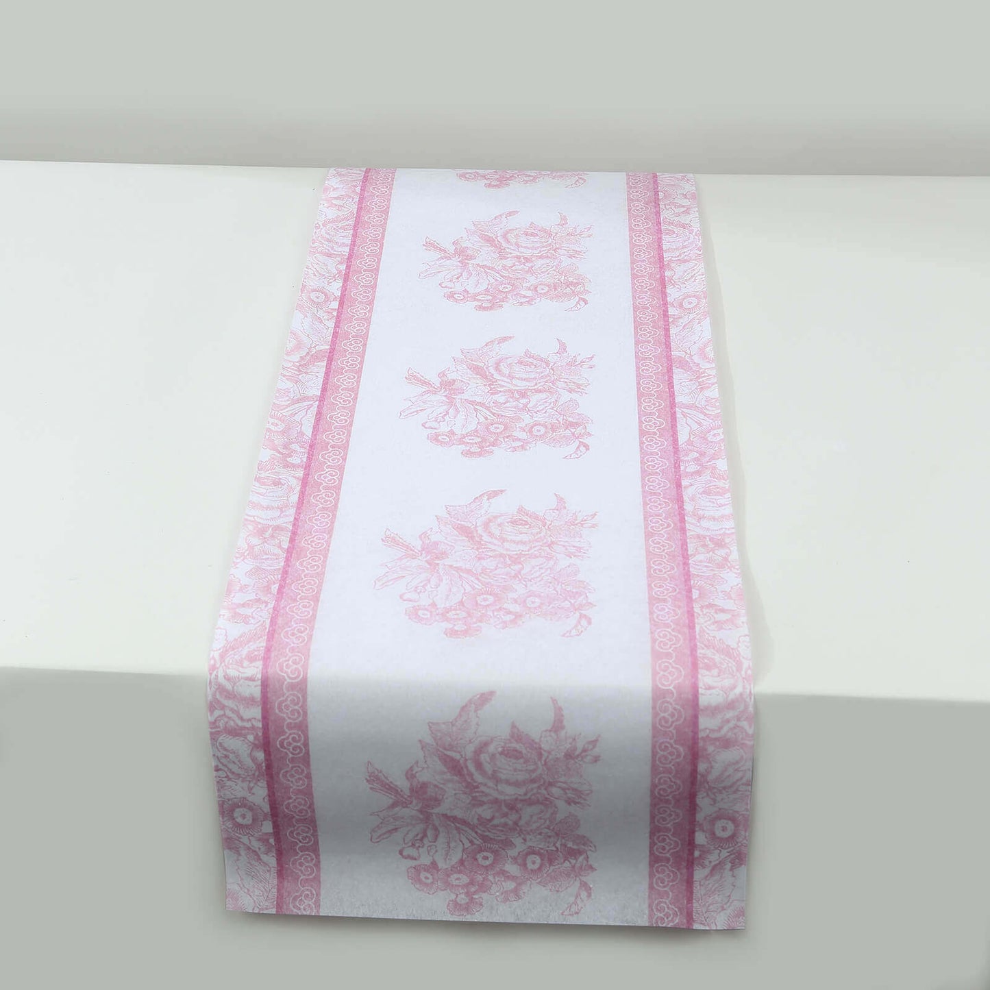 5 Pack Disposable Table Runners 11"x108" White with Pink Floral Pattern - Non-woven Stylish Kitchen Dining Table Decor