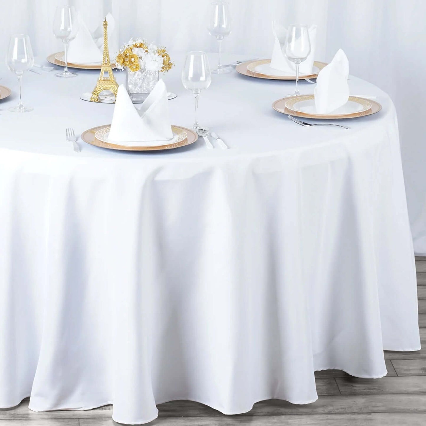 Premium Polyester 132" Round Tablecloth White - Seamless 220GSM Wrinkle-Resistant Design for Upscale Occasions