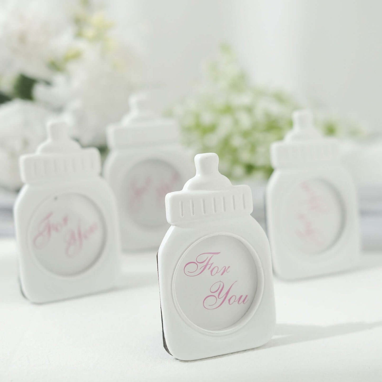 4 Pack White Resin 4" Baby Feeding Bottle Picture Frame Party Favors, Baby Shower Favors, Gender Reveal Party Gifts