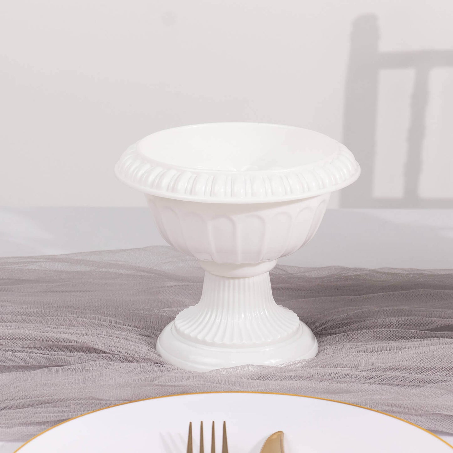 4-Pack Plastic Flower Pot Vases Roman Style White - Classic Floral Urn Planter Table Centerpieces 6"