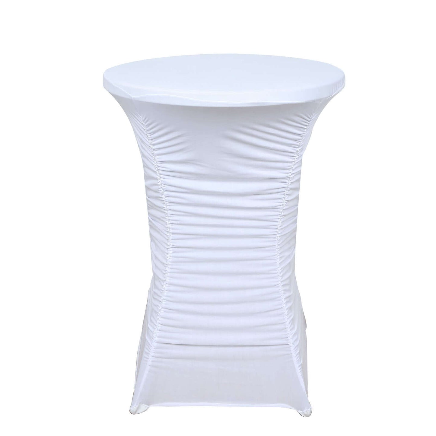 Heavy Duty Spandex 30" Fitted Round Cocktail Table Cover White Ruched Pleated - Durable Stretch Design