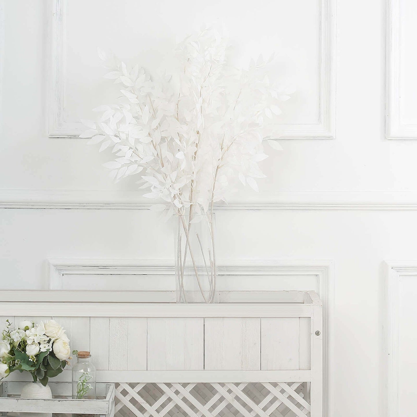 2 Bushes 42" Tall White Artificial Silk Beech Leaf Branches, Faux Plant Stem Vase Fillers