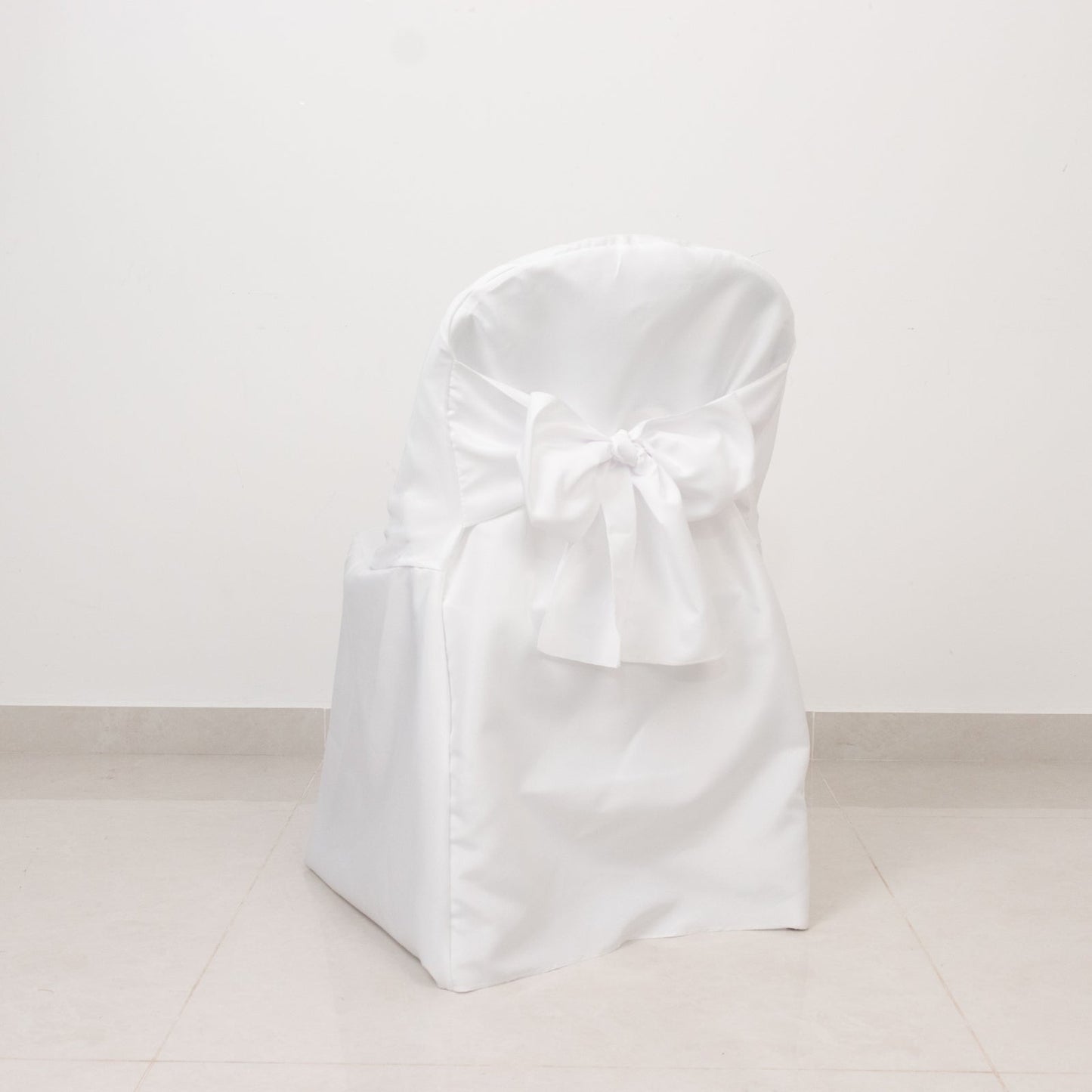 10-Pack Polyester Slip-On Folding Chair Covers with Attached Sashes â€“ White Durable Reusable Covers for Wedding & Event Decor