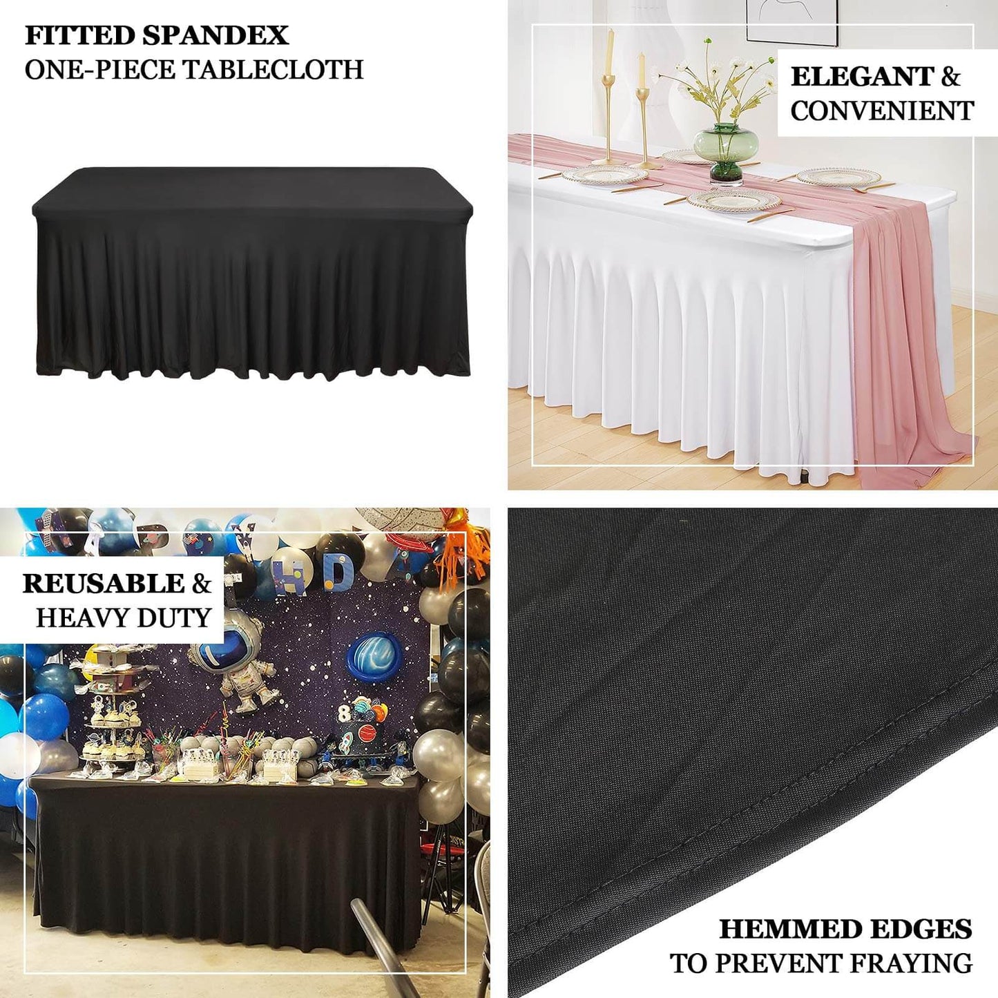 Spandex Rectangle 72"x30" Table Skirt White with Wavy Skirt-Like Effect Stylish Table Cover for Weddings, Banquets & Trade Shows