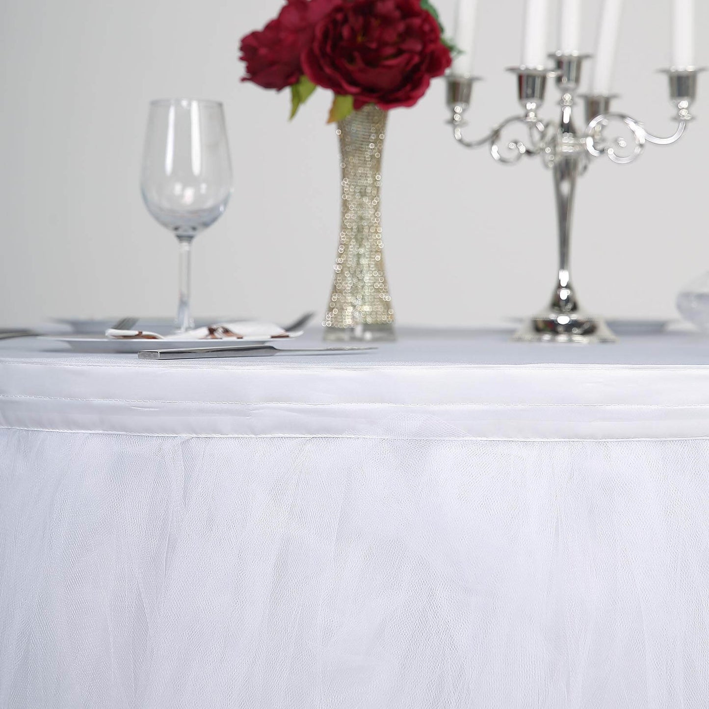Tulle 21ft Table Skirt White - 4 Layer Pleated Tutu Chic & Soft Event Table Cover