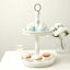 2-Tier Wooden Serving Tray Stand Rustic Whitewashed Design - Farmhouse Style Cupcake Display 20"