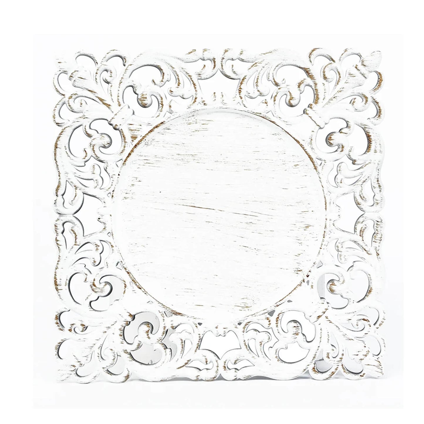 6-Pack Acrylic Square Charger Plates 12" Antique White with Hollow Lace Border, Event Tabletop Decorative Charger Tableware