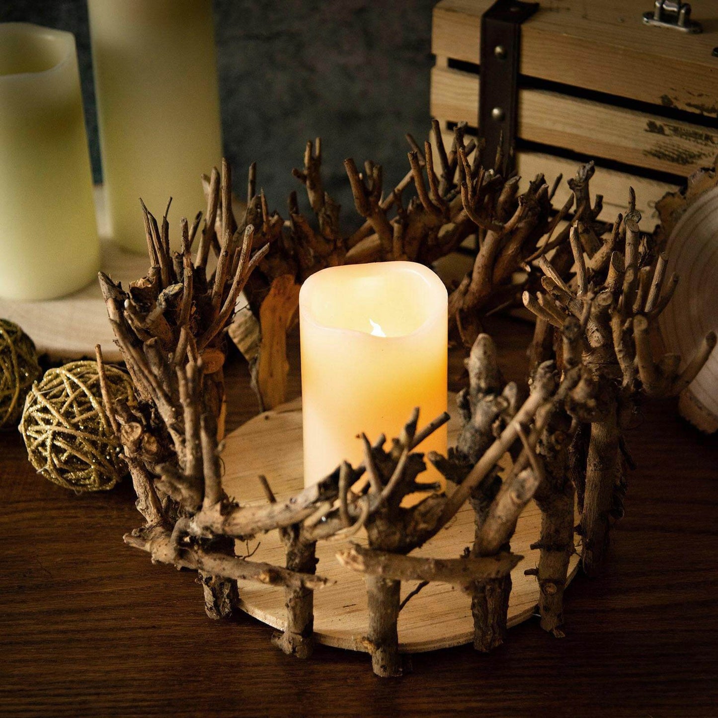 Natural Wooden Candle Holder Centerpiece - Rustic Mini Flower Vase for Events & Tables 6"