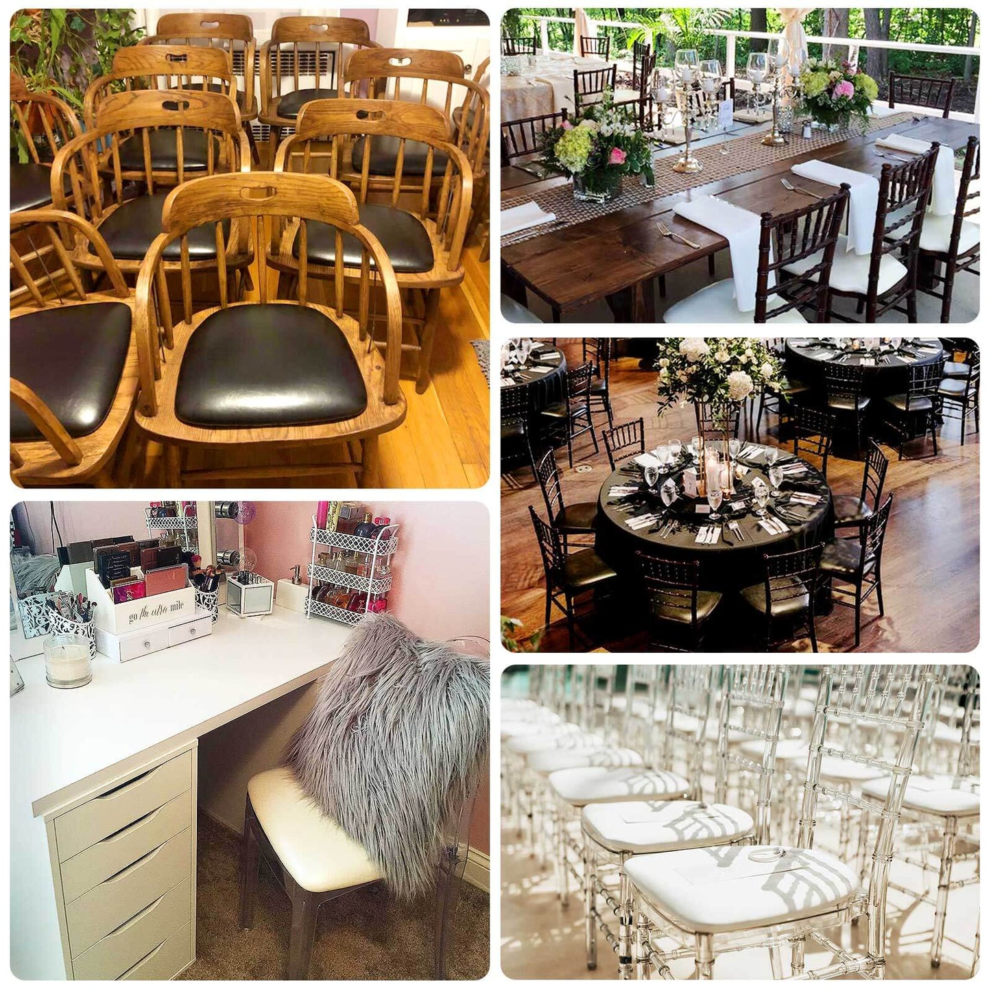 5 Pack PU Leather 1.5" Thick Seat Pads with Wood Backing for Chiavari Chairs Ivory - Memory Foam Tie-Less Non-Slip Design 16"