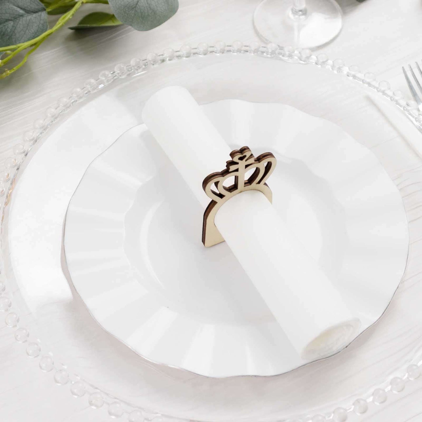 10 Pack Natural Wooden Princess Crown Farmhouse Napkin Holders, 3" Boho Rustic Napkin Rings
