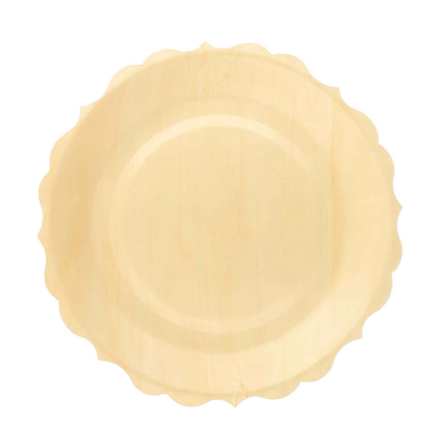 12-Pack Birchwood 9" Round Dinner Plates in Natural with Scalloped Rim - Eco Friendly Wooden Disposable Plates for Farmhouse-Style Events, Parties & Gatherings