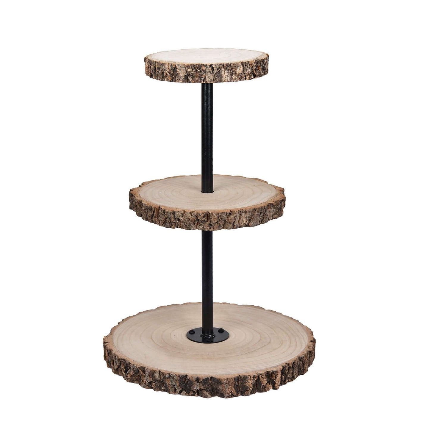 3-Tier Wooden Cheese Board Stand Tower Design Natural Wood Slice - Rustic Cupcake Centerpiece with Assembly Tools 19"