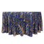 Sequin Mesh 120" Round Tablecloth Royal Blue/Gold - Seamless Wave Embroidered Table Cover