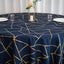 Polyester 120" Round Tablecloth Navy Blue with Gold Foil Geometric Pattern Wrinkle-Resistant Seamless Table Cover