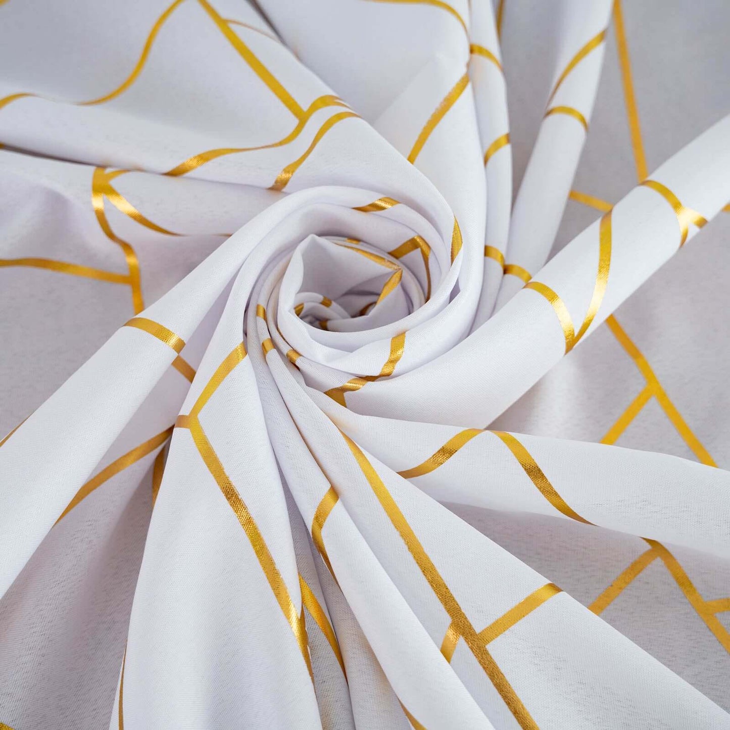 Polyester 54"x54" Square Tablecloth White with Gold Foil Geometric Pattern - Wrinkle-Resistant & Durable for Stylish Settings