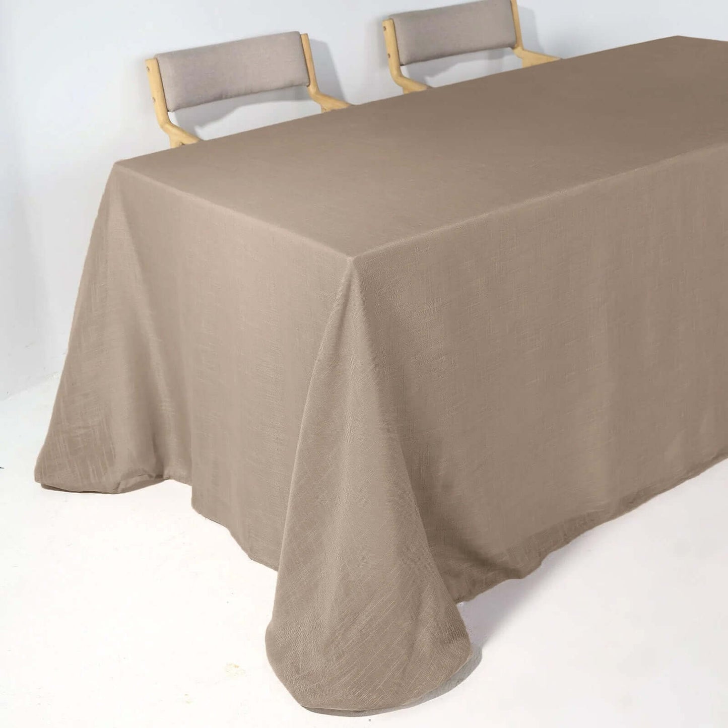 Faux Linen 90"x156" Rectangular Tablecloth Taupe - Slubby Texture Wrinkle-Resistant Seamless Table Cover