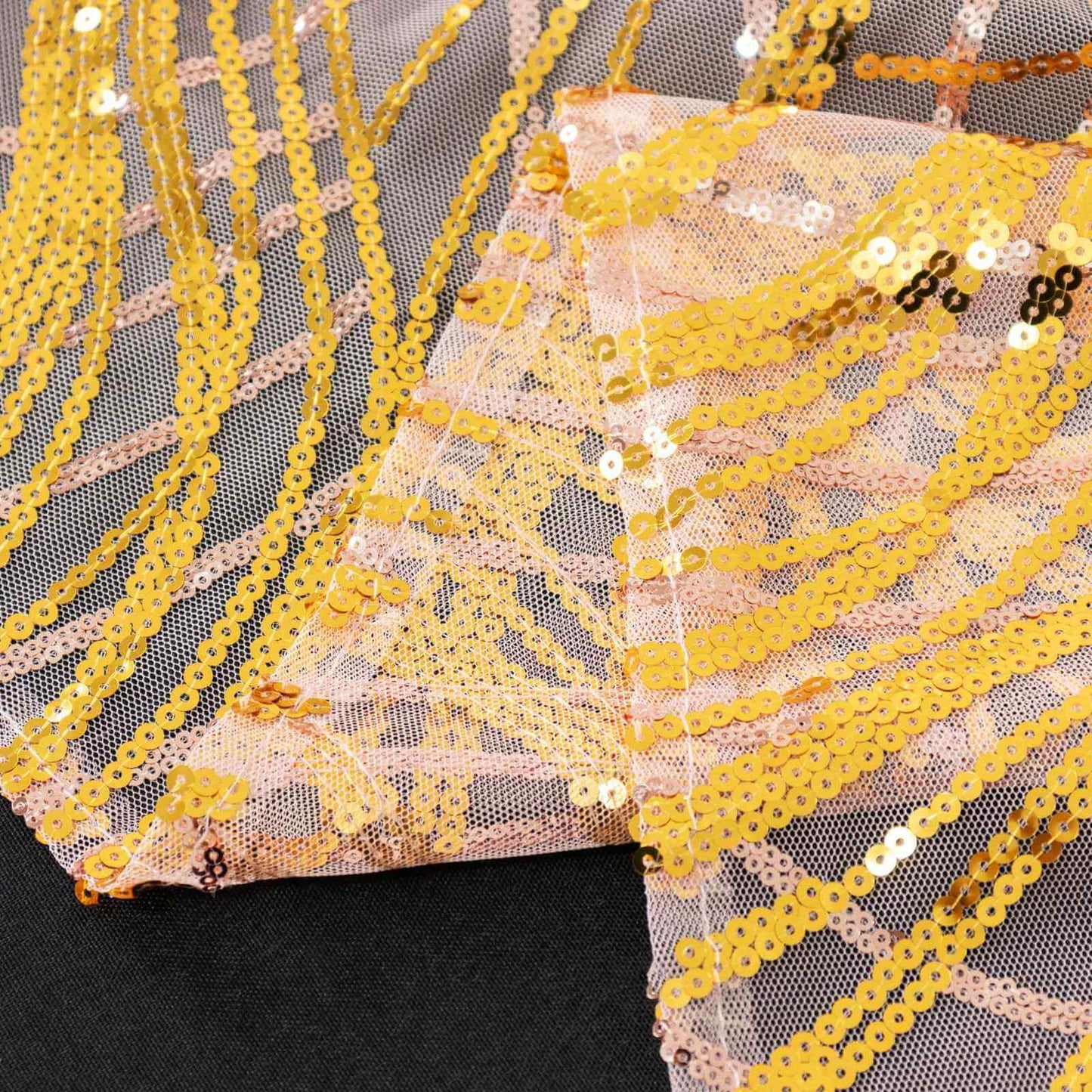 Mesh 72"x72" Table Overlay Square Tablecloth Rose Gold/Gold - Wave Embroidered Sequins Table Topper