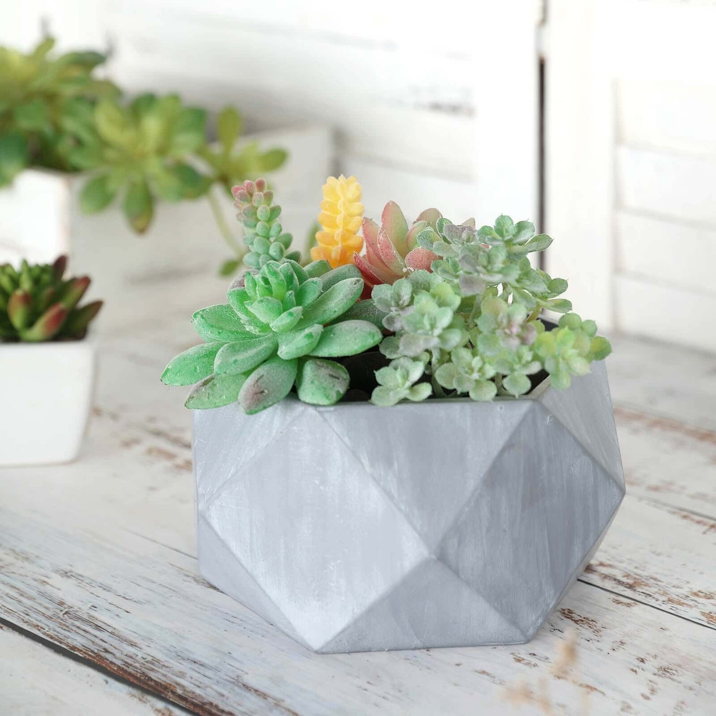 Geometric Planter Mini Cement Design Gray Finish - Concrete Succulent Flower Pot 7"