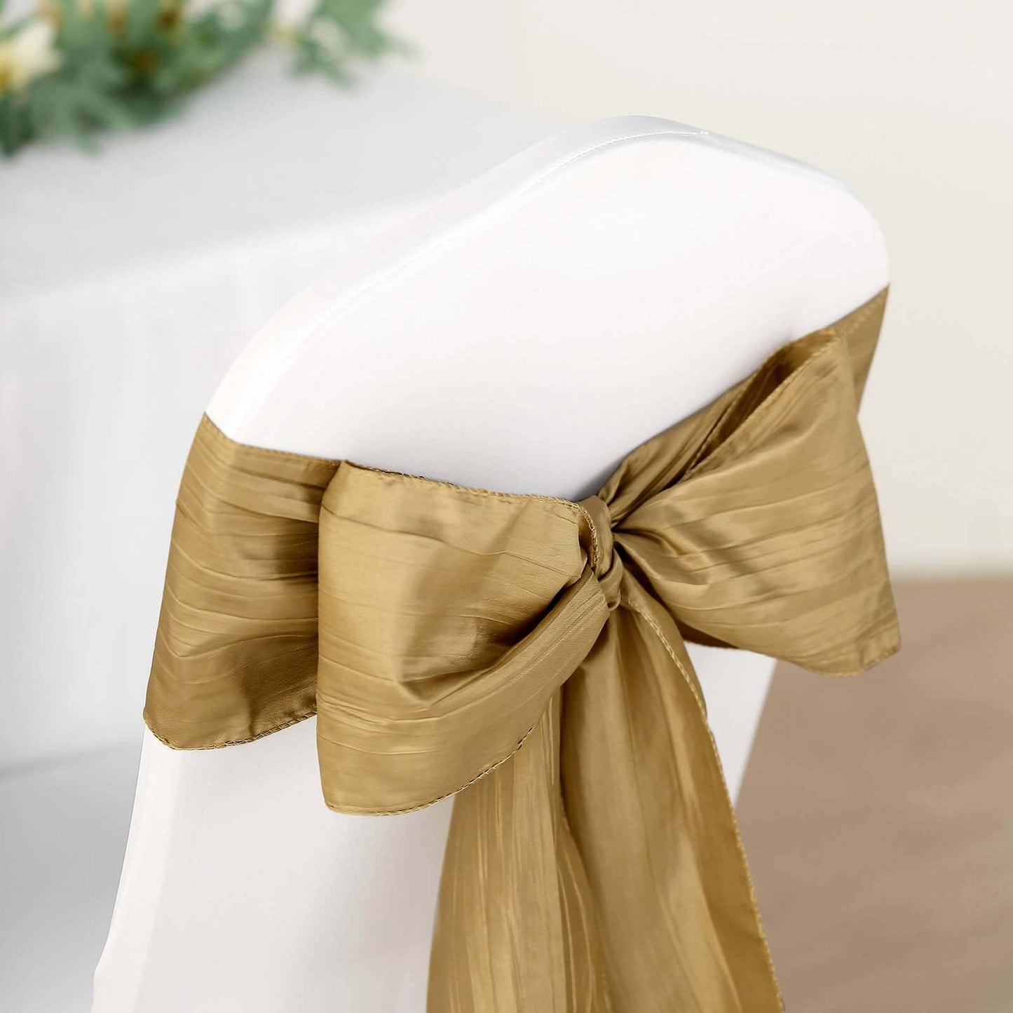 5 Pack Taffeta 6"x106" Chair Sashes Gold Accordion Crinkle Texture - Stylish Decor for Weddings & Gatherings