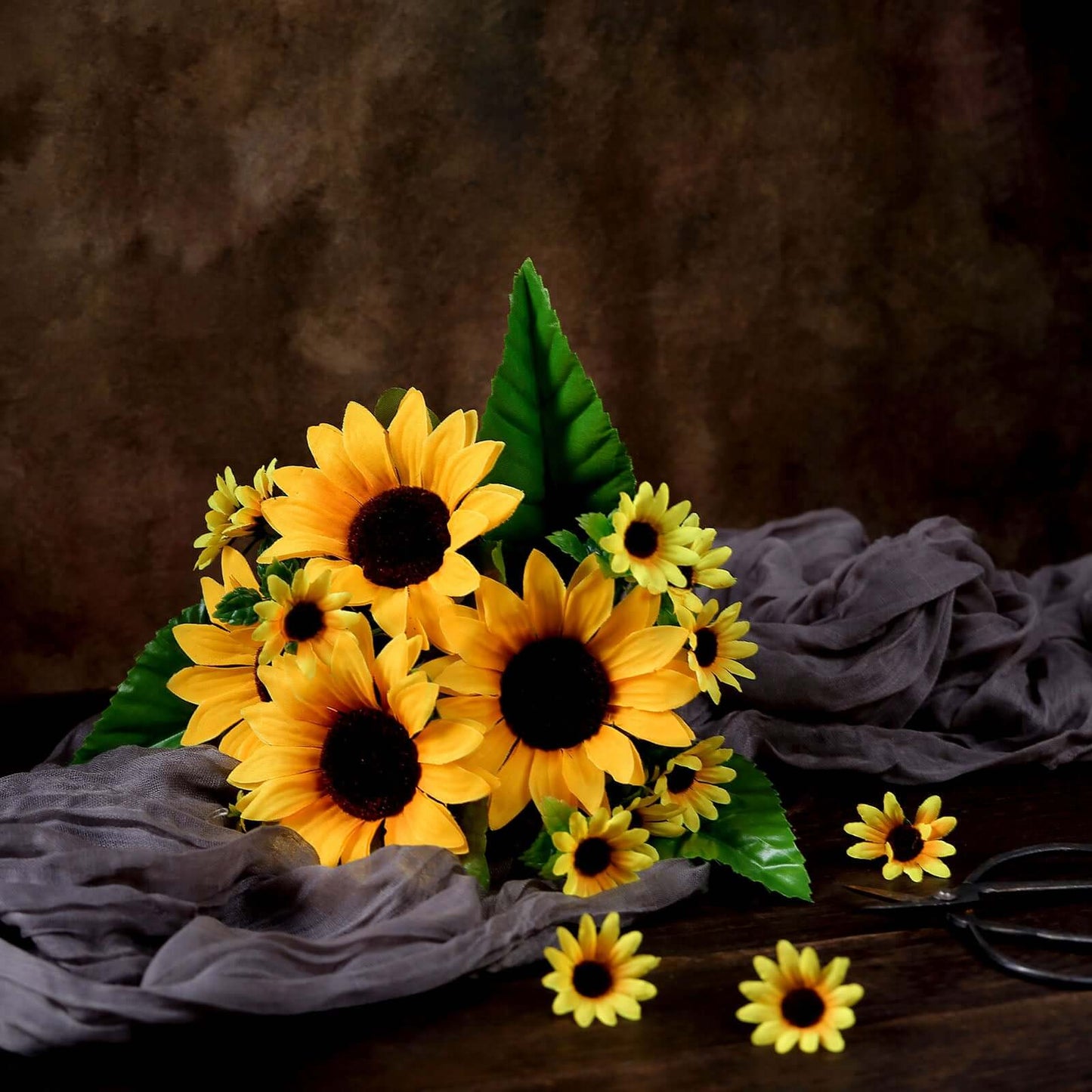 2 Bouquets 13" Yellow Artificial Silk Sunflower Flower Bushes